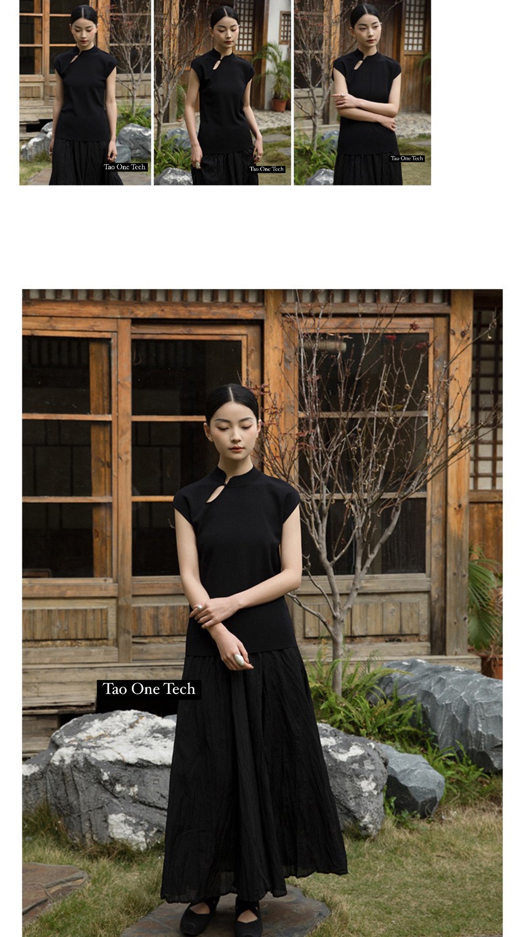 Tao One Tech™ • Cheongsam Collar Knit T-Shirt • Jade-Like Button Closure • Breathable and Elegant