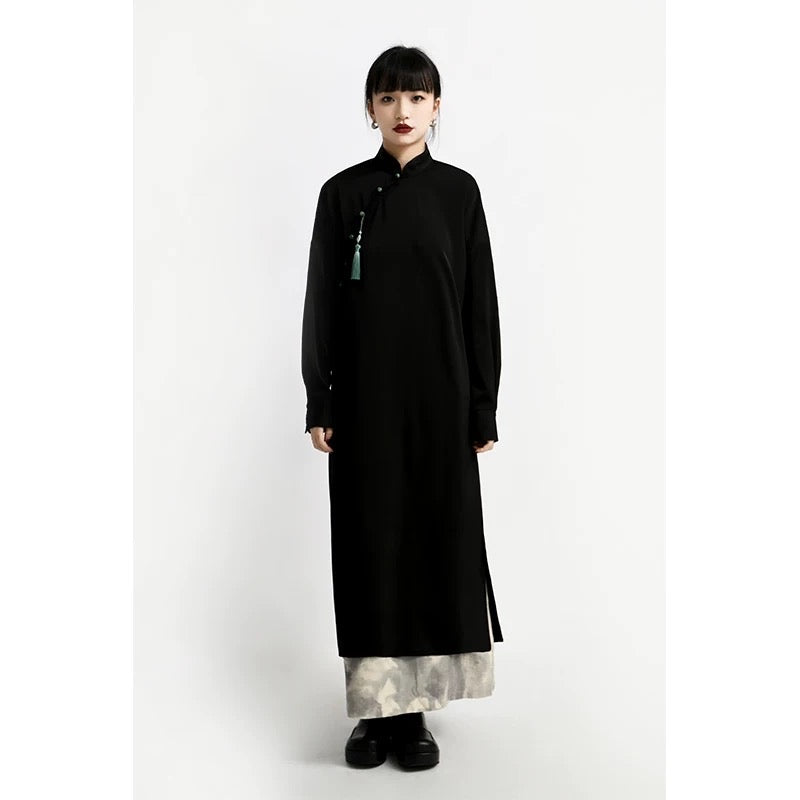 Tao Tech Cheongsam • Noble Long Shirt Dress • With Jade Tassel and Safety Buckle