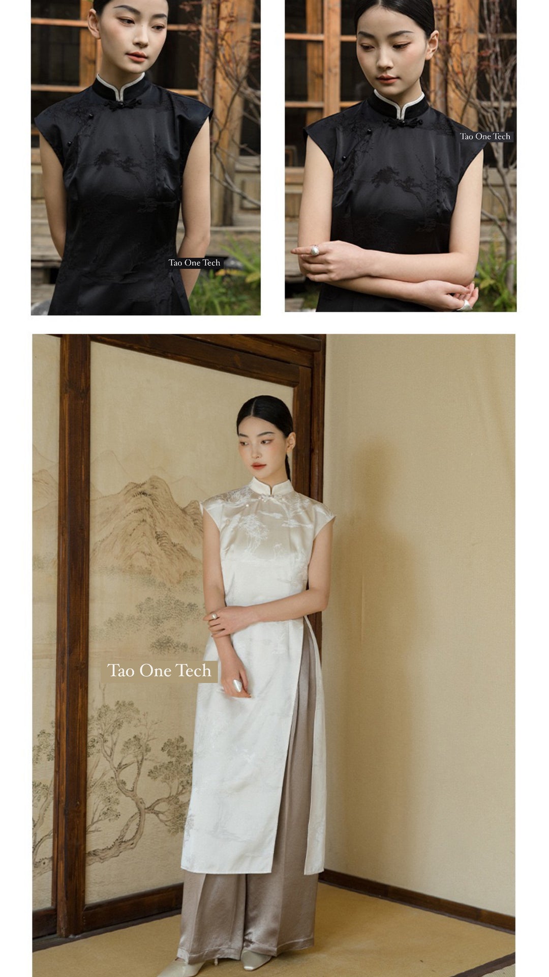 Tao One Tech™ • Long Cheongsam Shirt Dress • Silky Floral Jacquard • High Vibrational Art