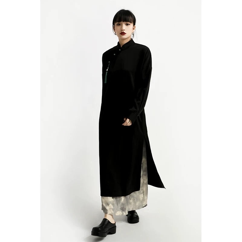Tao Tech Cheongsam • Noble Long Shirt Dress • With Jade Tassel and Safety Buckle