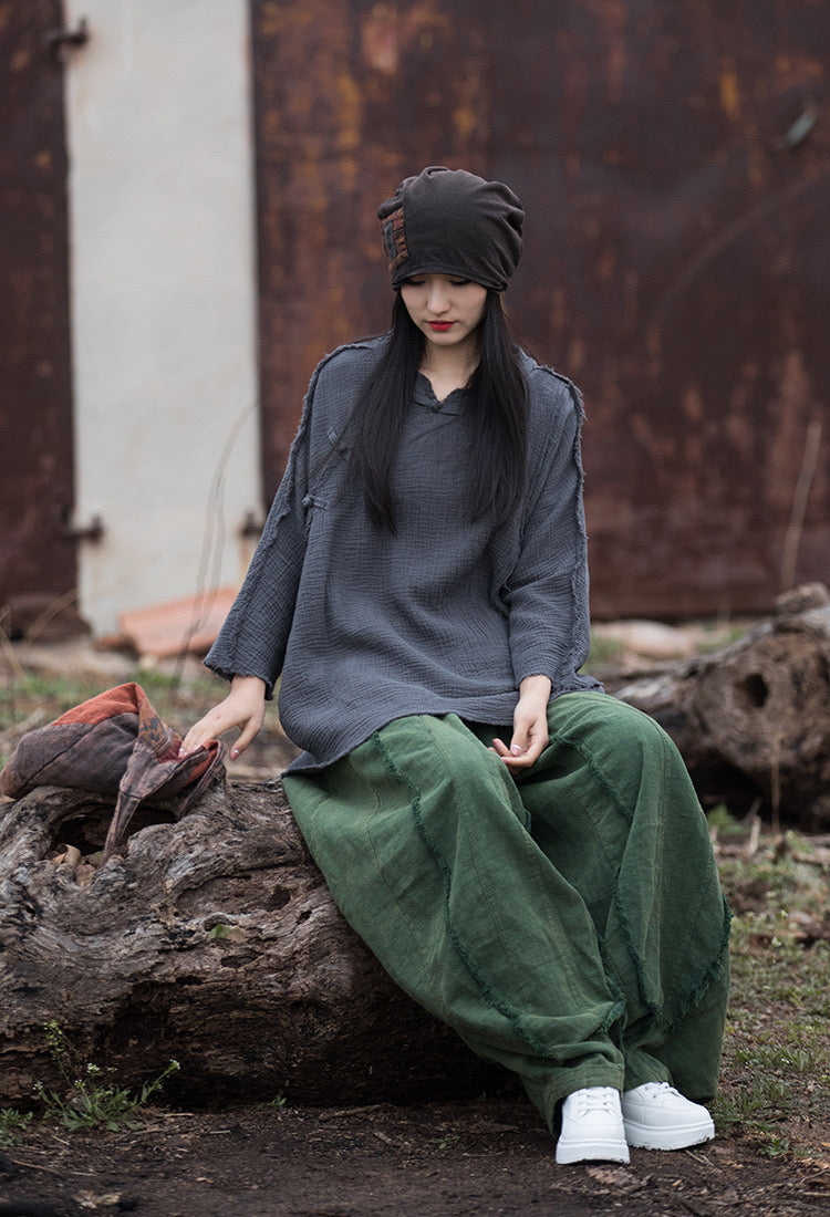 The Dao 道 of Zen Buckle Sweatshirt Top • Sand-Wash Texture • Flowy Qi