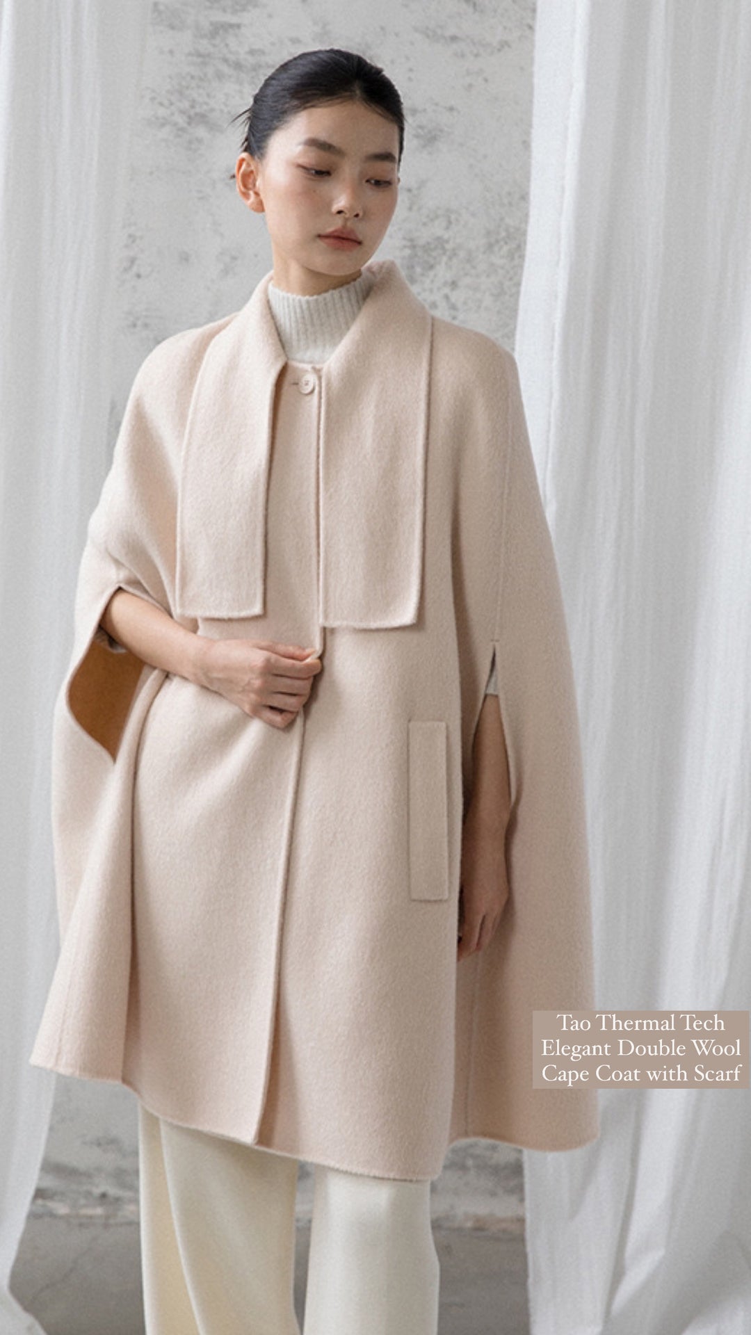 Tao Thermal Tech • Elegant Double Wool Cape • Coat with Scarf • 100% Australian Wool • High Vibrational Frequency