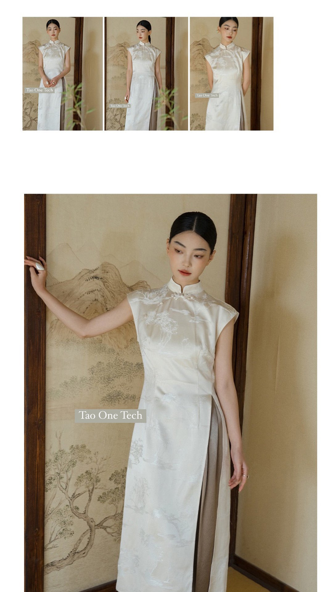 Tao One Tech™ • Long Cheongsam Shirt Dress • Silky Floral Jacquard • High Vibrational Art