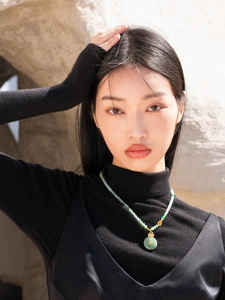 Tao One Tech™ • Jade Safety Buckle Necklace • Ruyi and Kui Dragon