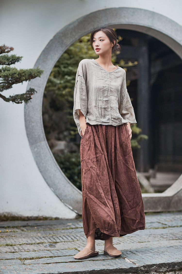 The Dao 道 of Zen 9-Point Top • V-Neck • Long Sleeves • Sand-Wash Texture • Flowy Qi