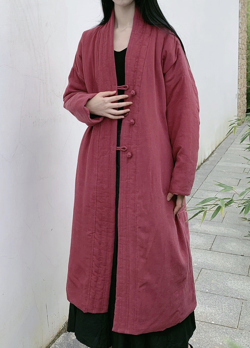 Tao Triple Tech™ • Artistic Long Kimono Coat • V-Neck • Auspicious Clouds Embroidery • Triple-Layer Quilting Integration • Thermal Qi Flow • Plant-Based