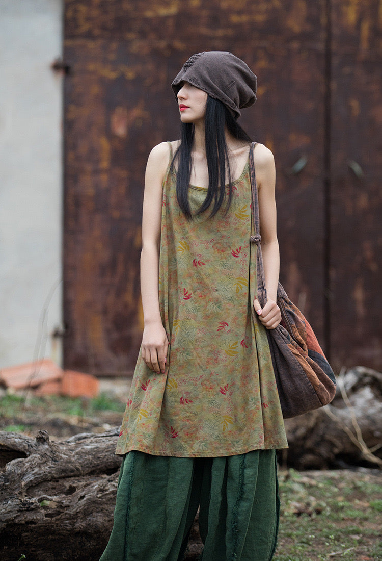 The Dao 道 of Zen Floral Art Long Shirt Dress • Sleeveless Tank Top Dress