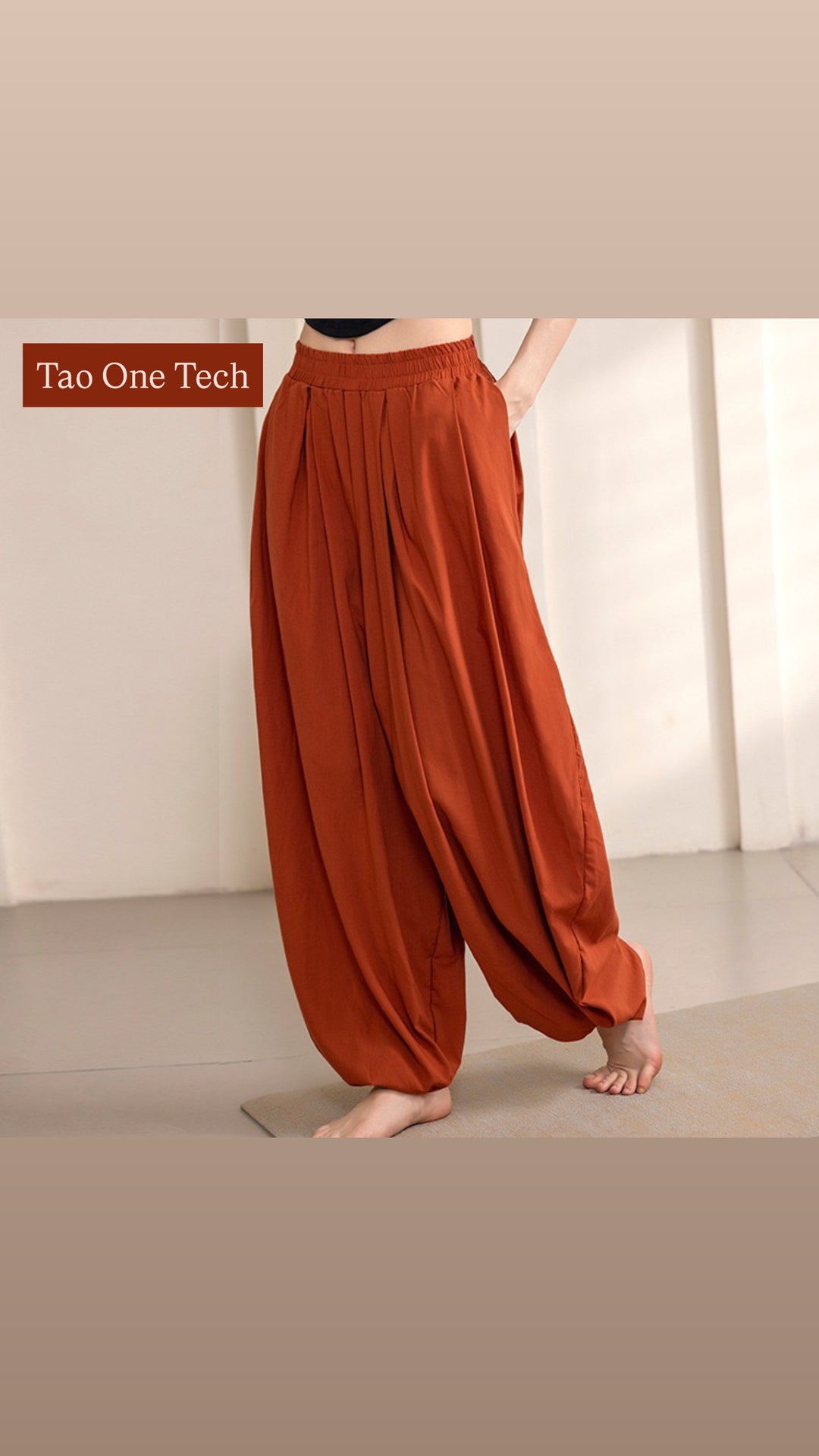 Tao One Tech™ • Free-Flow Lantern Yoga Pants • Tech Pockets • Cotton Modal • Sizes XS–XXL