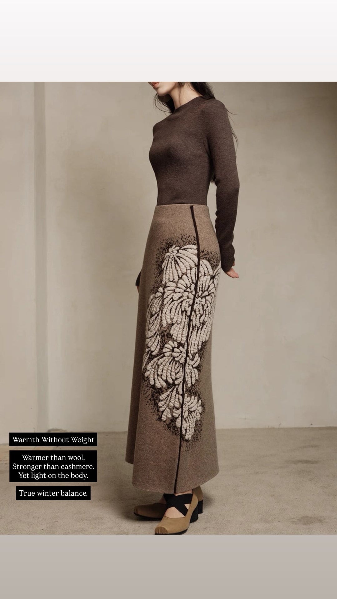 Tao One Tech™ • Painted Winter Floral Jacquard Sweater & Skirt Set • Wool & Yak Wool