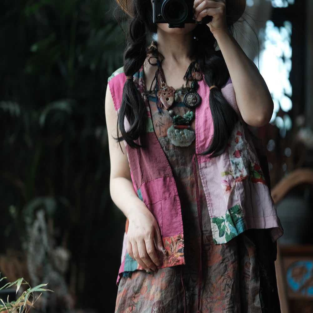 Tao One Tech™ • Zen Artistic Floral Vest • Cotton Linen