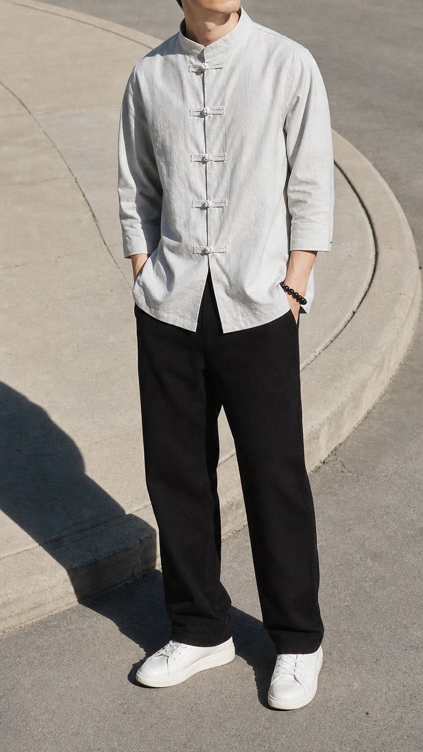 Tao One Tech™ • The Đạo 道 of Heaven &amp; Earth • Yang Trinity Top • Three-Quarter Sleeves • Cotton Linen