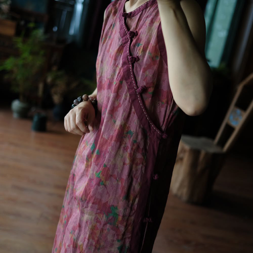 Tao One Tech™ • Zen Artistic Floral Sleeveless Dress • Ramie