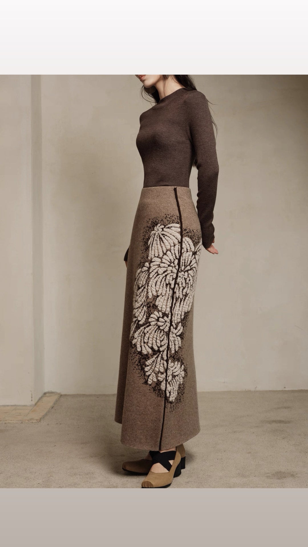 Tao One Tech™ • Painted Winter Floral Jacquard Sweater & Skirt Set • Wool & Yak Wool