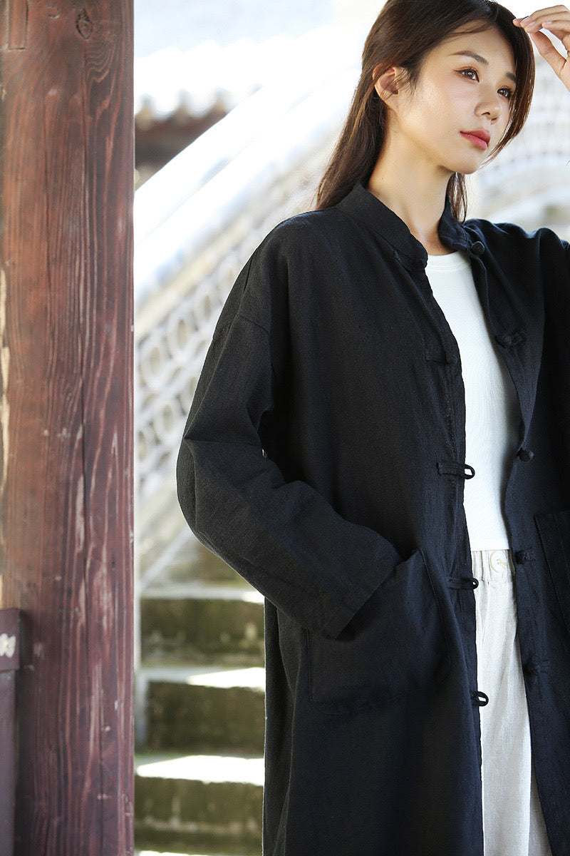 Tao Tech Coat • Mid-Length Outerwear • Thick Ramie Linen