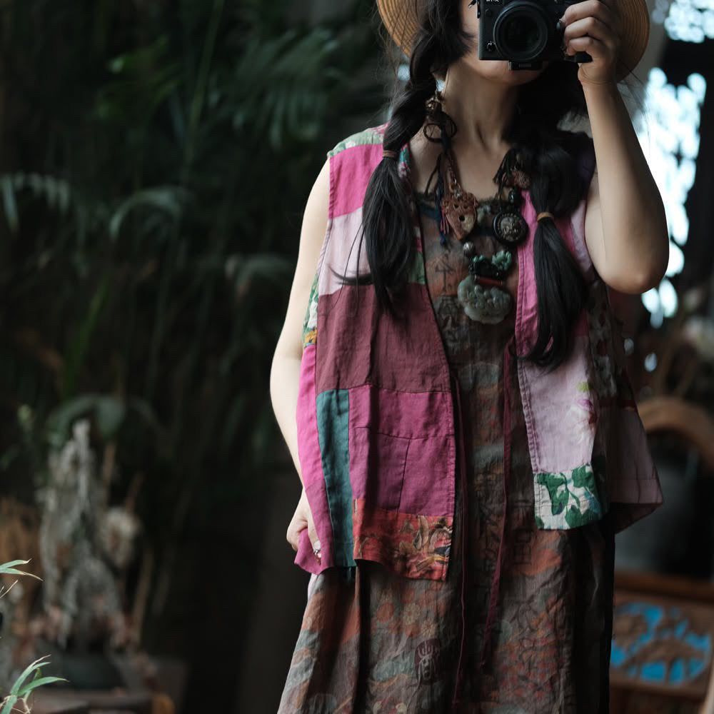 Tao One Tech™ • Zen Artistic Floral Vest • Cotton Linen