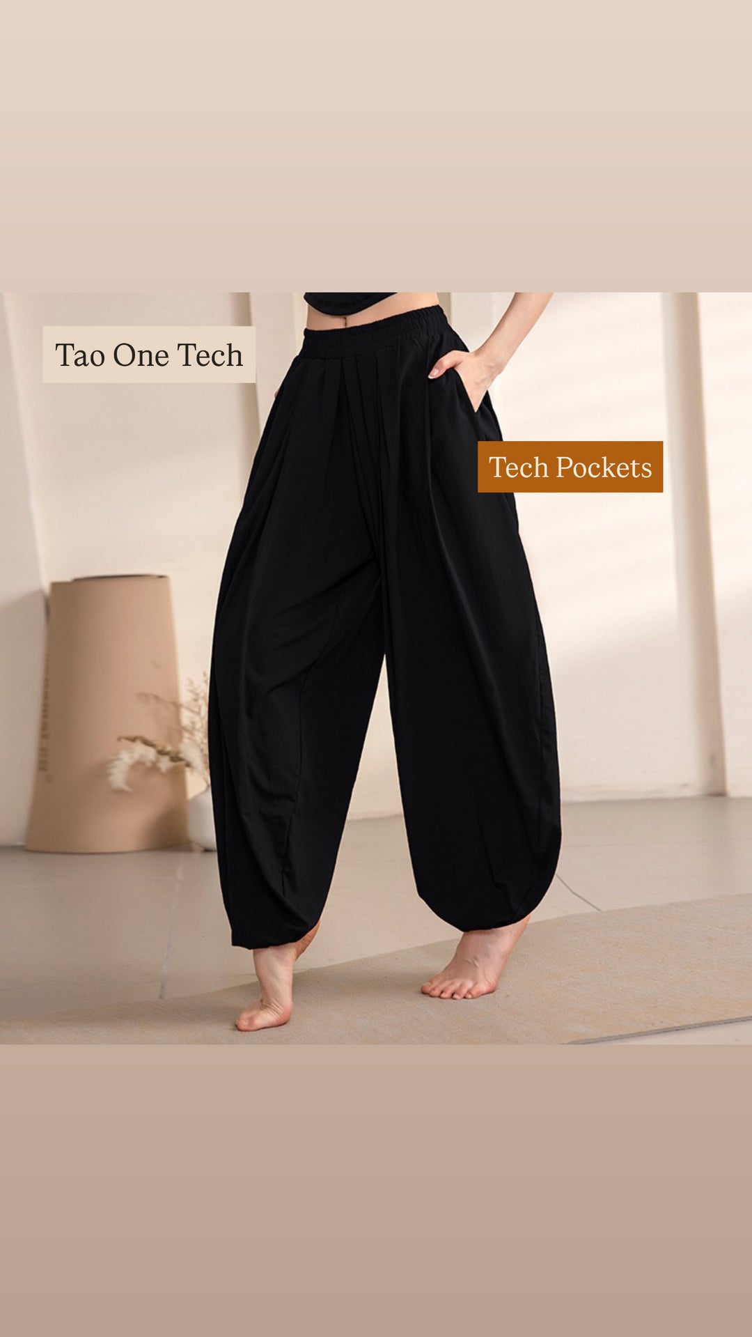 Tao One Tech™ • Free-Flow Lantern Yoga Pants • Tech Pockets • Cotton Modal • Sizes XS–XXL