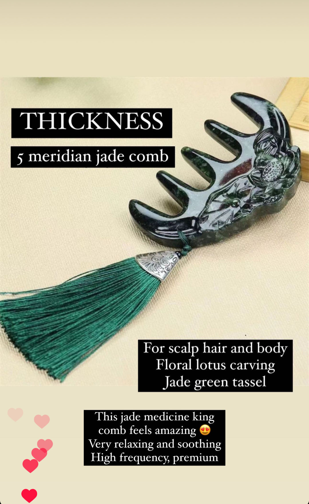 The Dao 道 of Zen Jade Medicine King Comb with Tassel • 5 Meridian Jade Comb • Hair and Body • Smooth Qi Flow • Free Gift Box