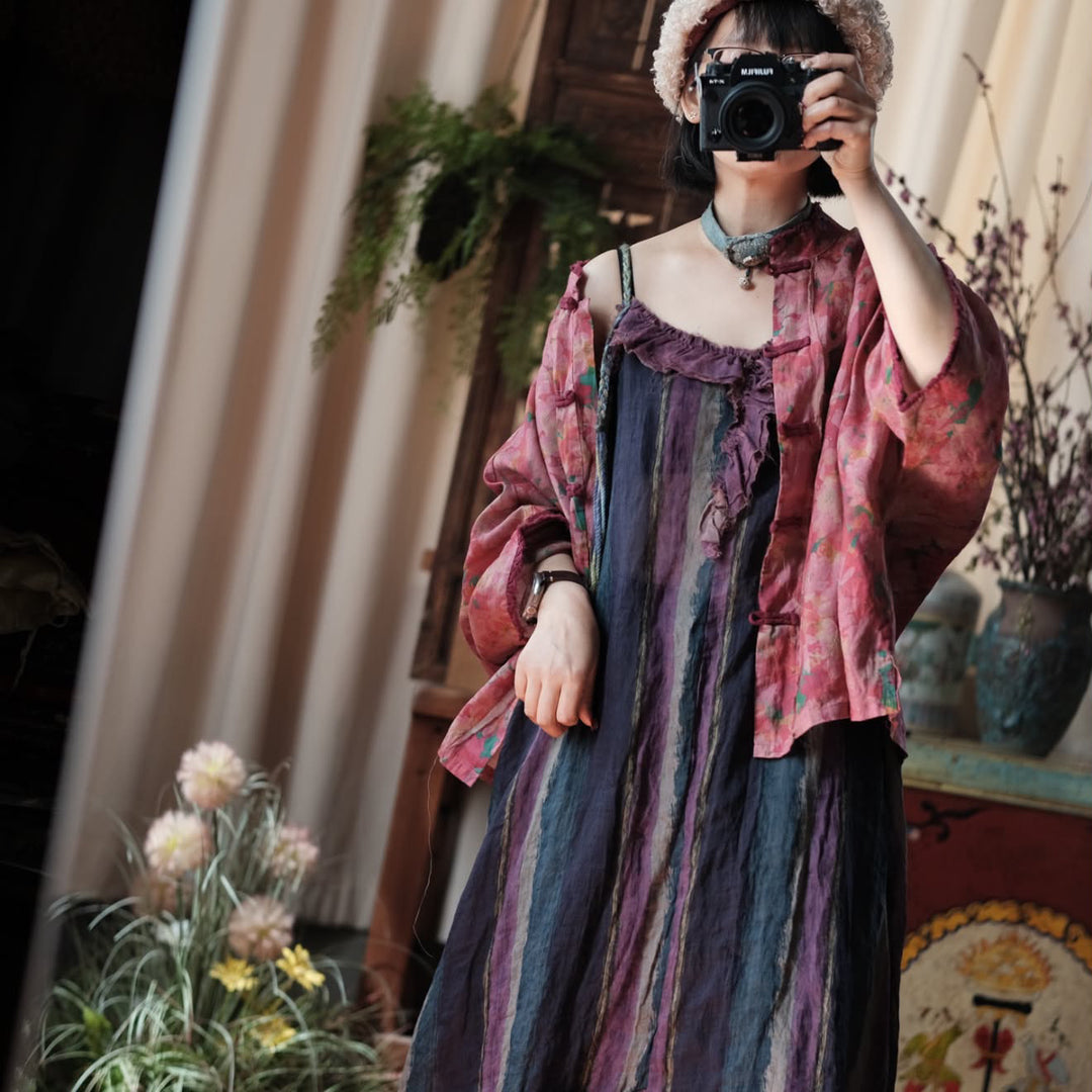 Tao One Tech™ • Zen Artistic Robe Dress • Matching Floral Shirt • Cotton Linen