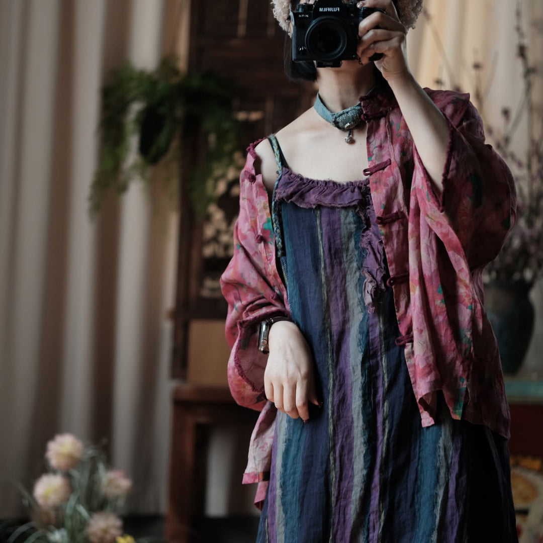 Tao One Tech™ • Zen Artistic Robe Dress • Matching Floral Shirt • Cotton Linen