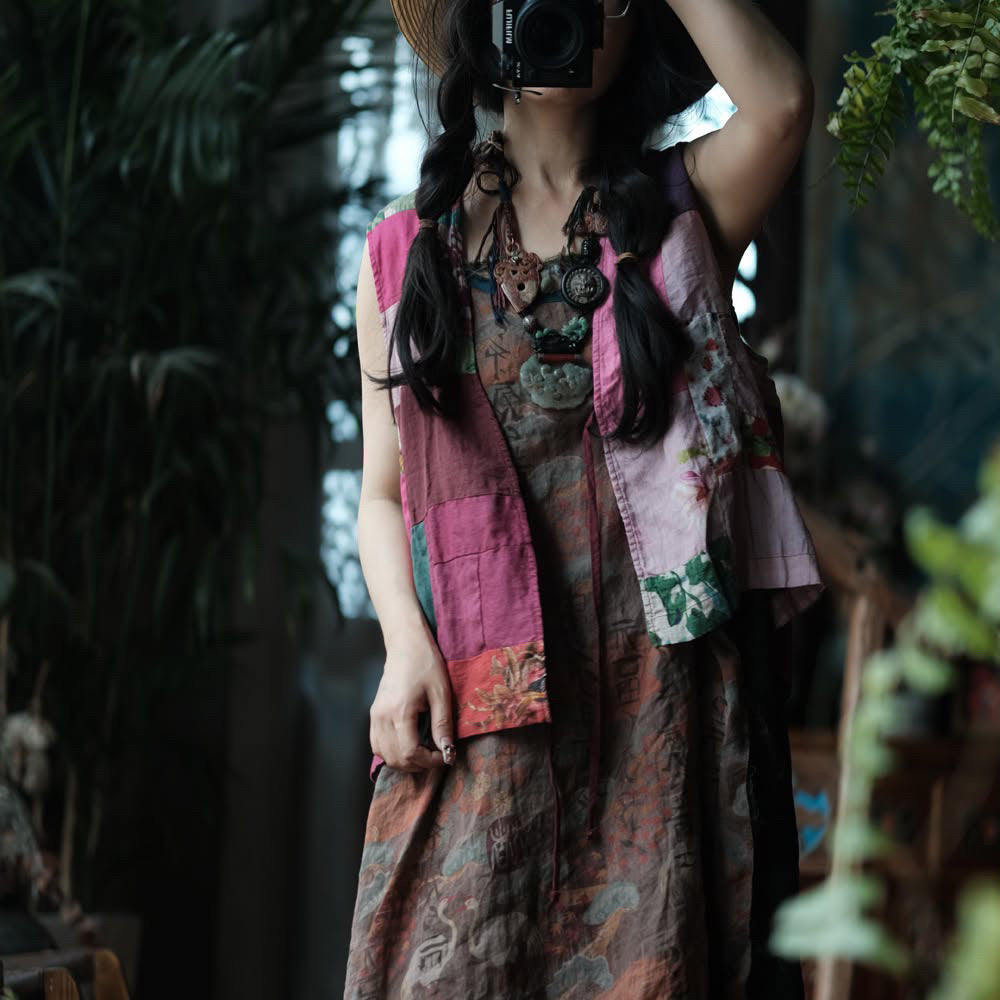 Tao One Tech™ • Zen Artistic Floral Vest • Cotton Linen