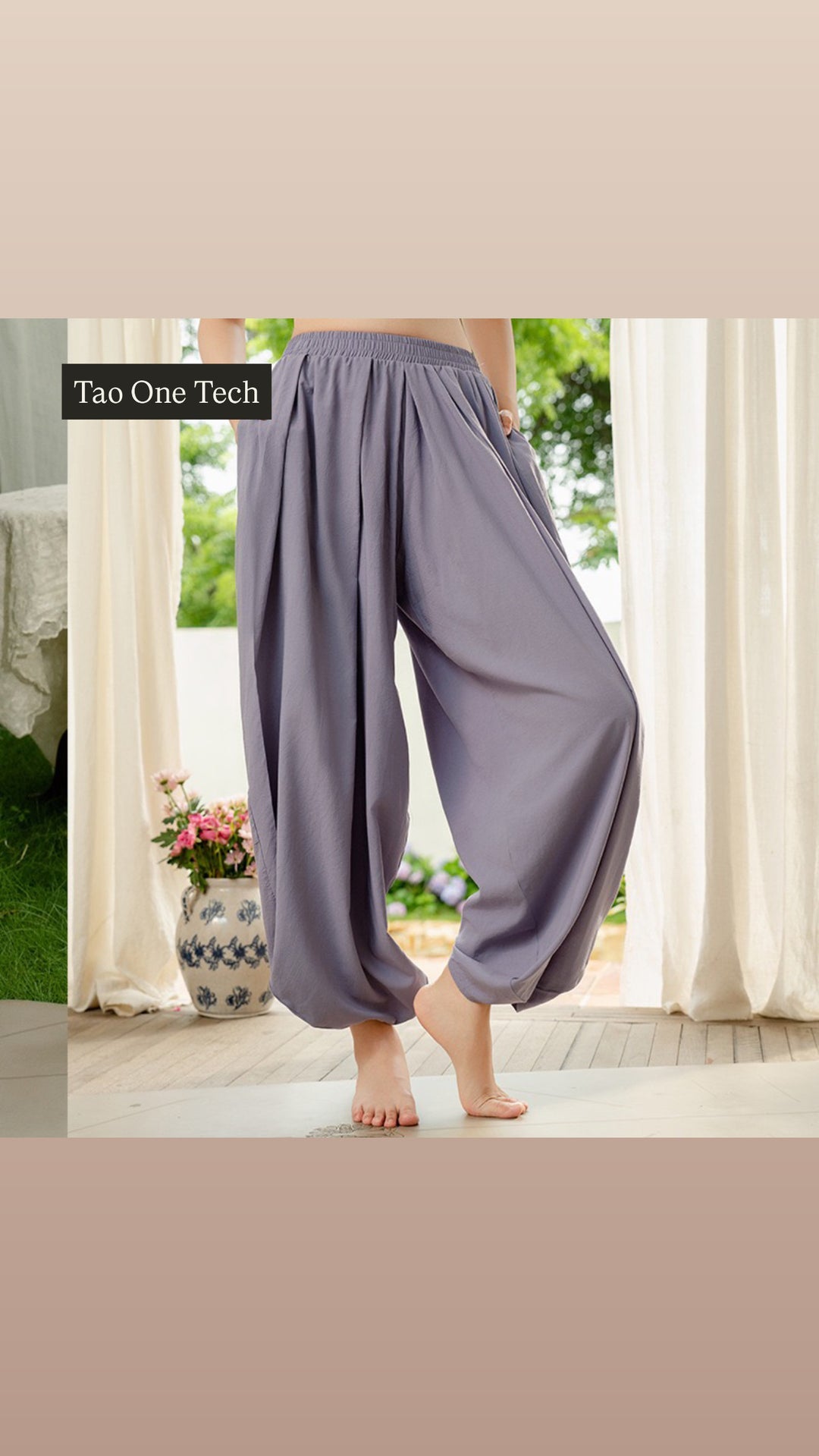 Tao One Tech™ • Free-Flow Lantern Yoga Pants • Tech Pockets • Cotton Modal • Sizes XS–XXL