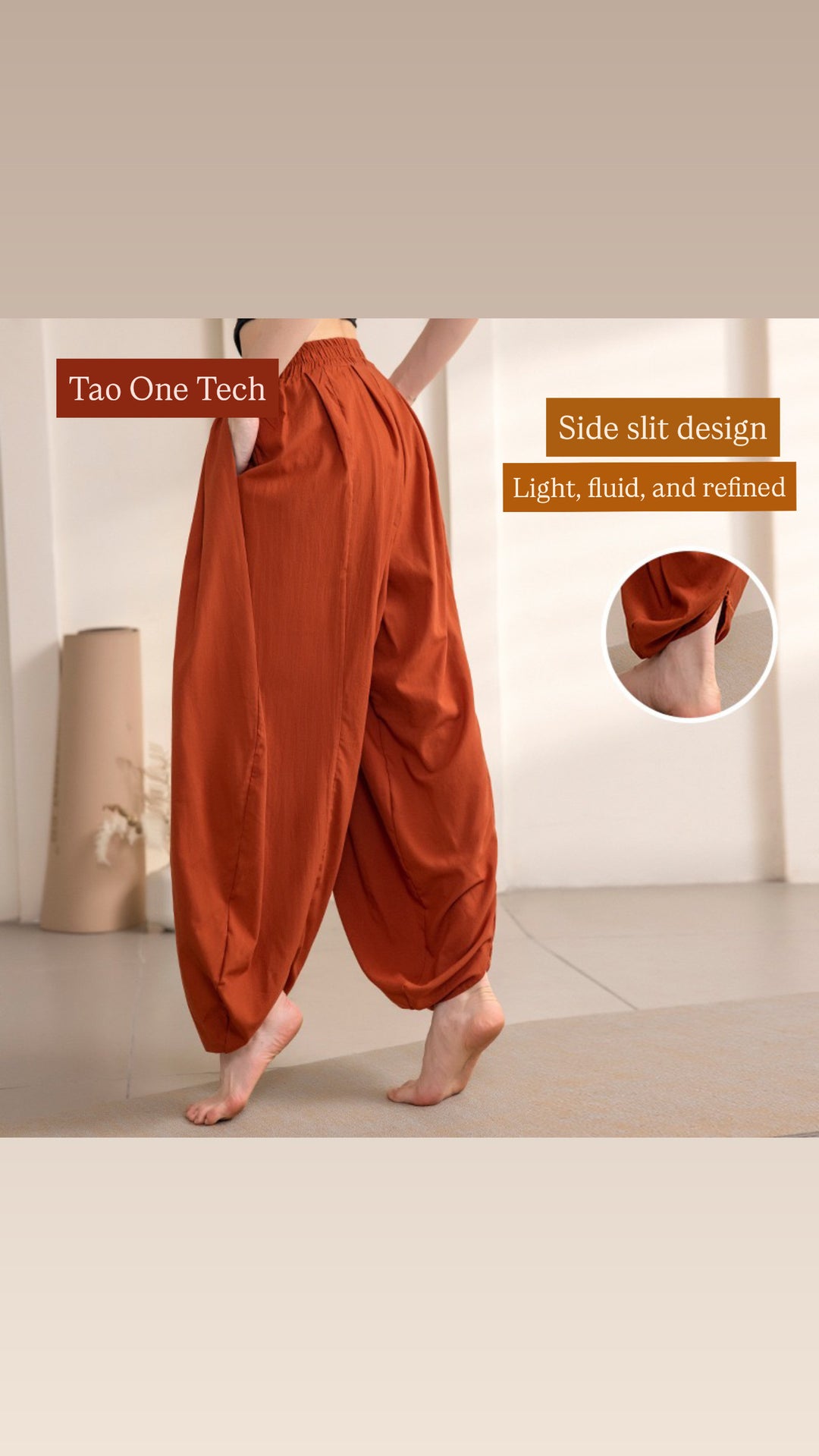 Tao One Tech™ • Free-Flow Lantern Yoga Pants • Tech Pockets • Cotton Modal • Sizes XS–XXL