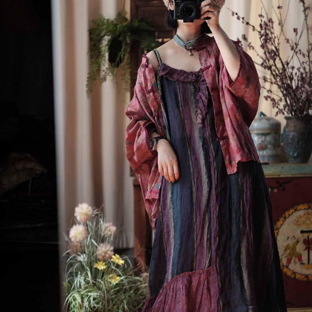 Tao One Tech™ • Zen Artistic Robe Dress • Matching Floral Shirt • Cotton Linen