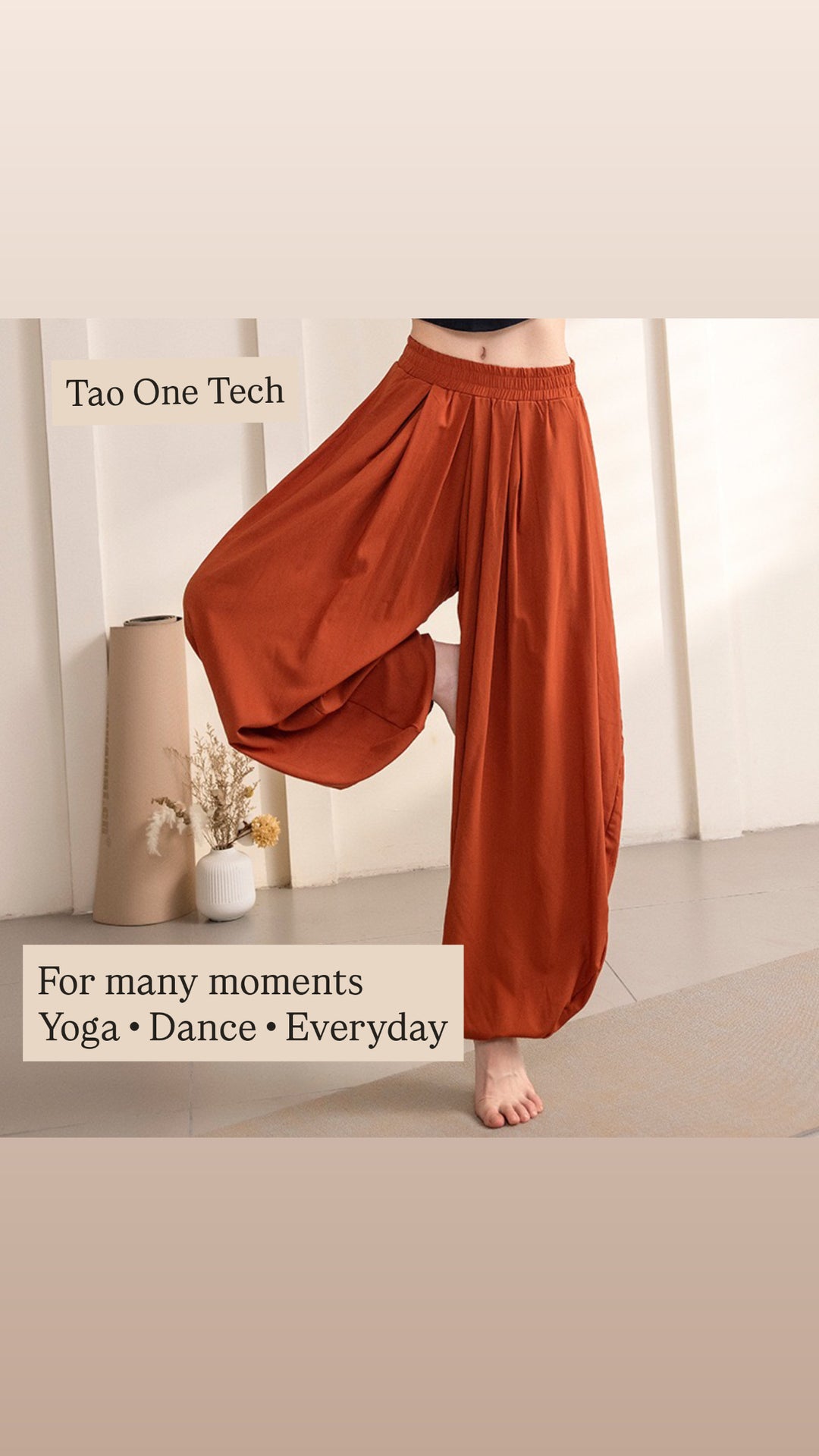 Tao One Tech™ • Free-Flow Lantern Yoga Pants • Tech Pockets • Cotton Modal • Sizes XS–XXL