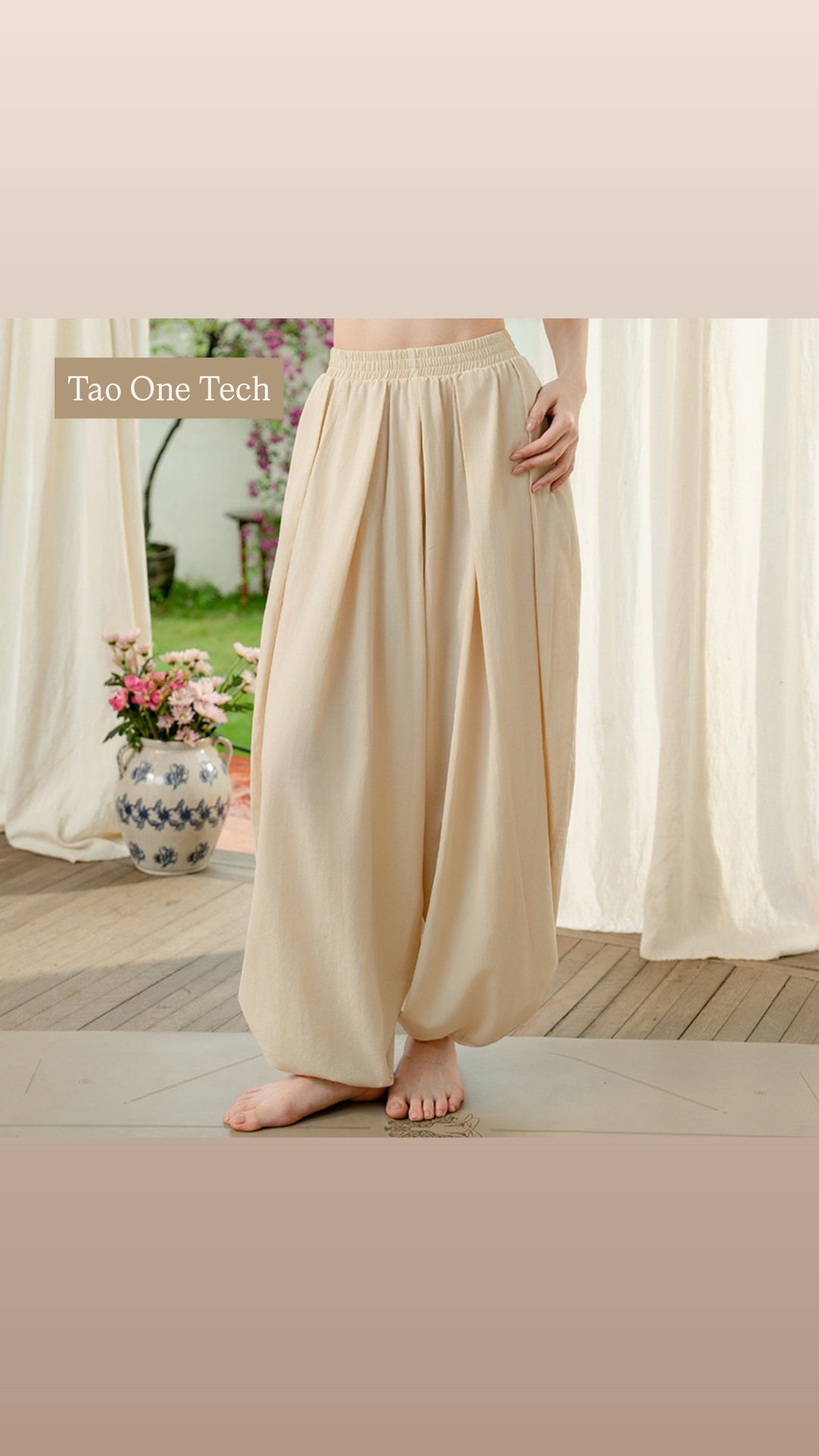 Tao One Tech™ • Free-Flow Lantern Yoga Pants • Tech Pockets • Cotton Modal • Sizes XS–XXL