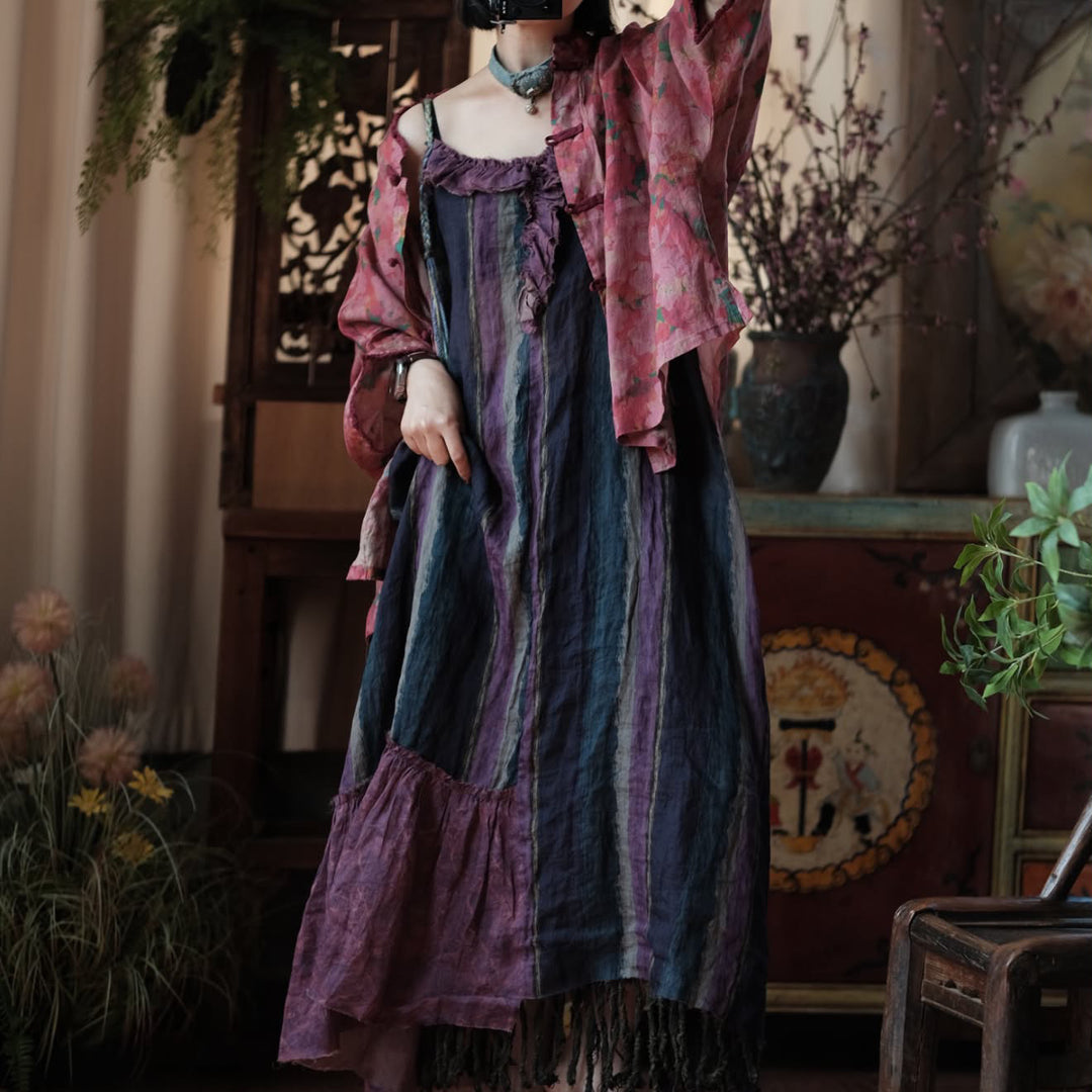Tao One Tech™ • Zen Artistic Robe Dress • Matching Floral Shirt • Cotton Linen
