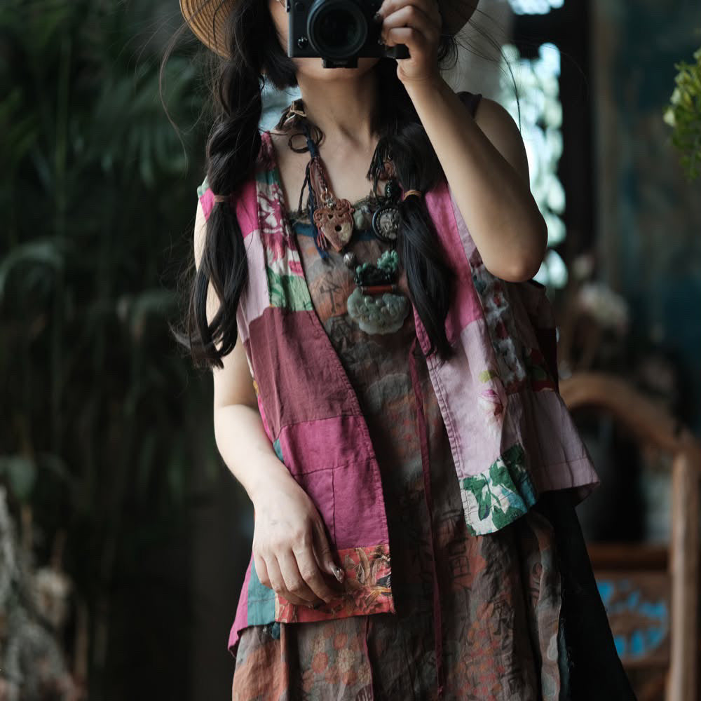 Tao One Tech™ • Zen Artistic Floral Vest • Cotton Linen