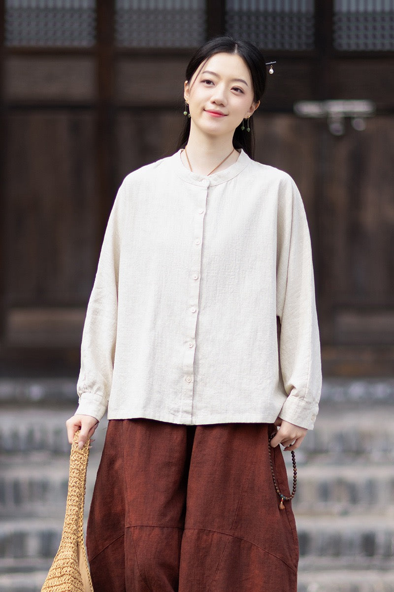 Tao One Tech™ • Business Qigong Cardigan Shirt Jacket • Minimal Style • Butterfly Bat Sleeves • Ramie Cotton