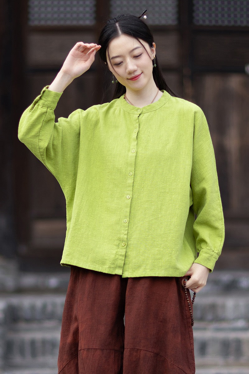 Tao One Tech™ • Business Qigong Cardigan Shirt Jacket • Minimal Style • Butterfly Bat Sleeves • Ramie Cotton