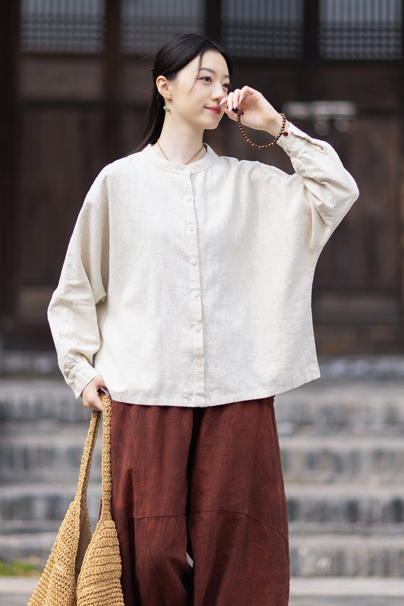 Tao One Tech™ • Business Qigong Cardigan Shirt Jacket • Minimal Style • Butterfly Bat Sleeves • Ramie Cotton