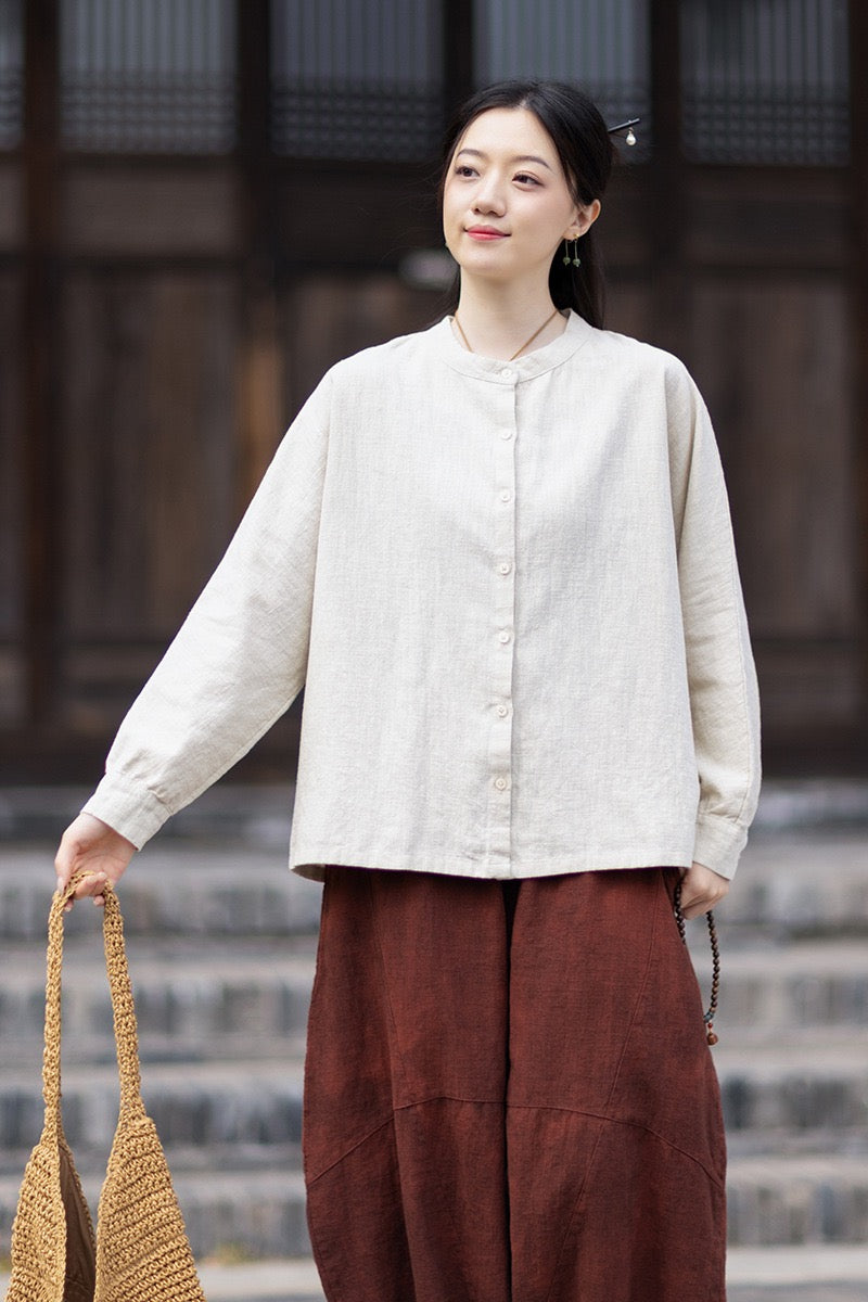Tao One Tech™ • Business Qigong Cardigan Shirt Jacket • Minimal Style • Butterfly Bat Sleeves • Ramie Cotton