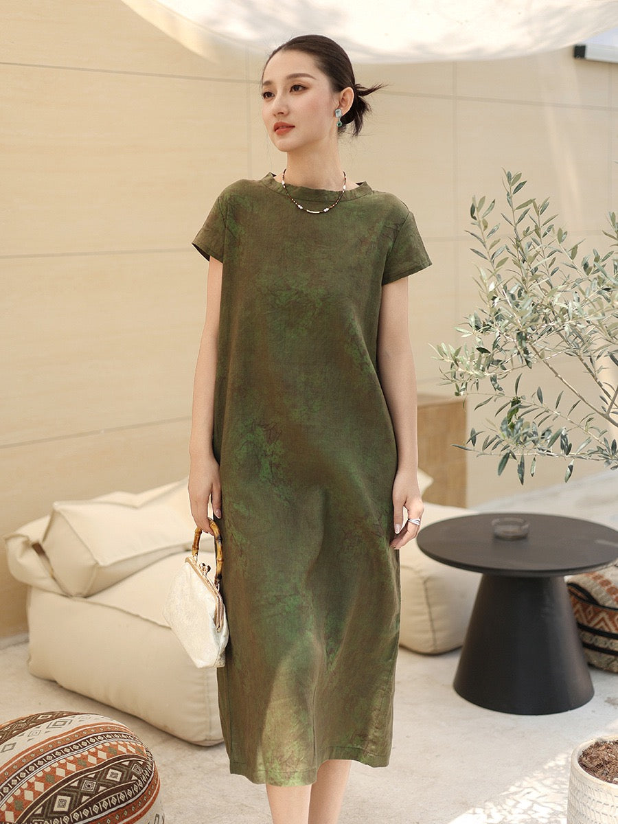 Tao One Tech™ • Watercolour Floral Cheongsam Dress • Business Qigong • Long Dress • Chinoiserie • Tech Pockets • Premium Pure Linen • Sizes M-XXL