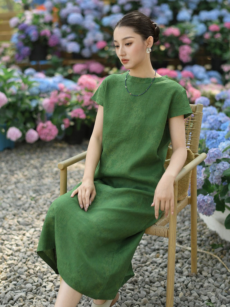 Tao One Tech™ • Watercolour Floral Cheongsam Dress • Business Qigong • Long Dress • Chinoiserie • Tech Pockets • Premium Pure Linen • Sizes M-XXL