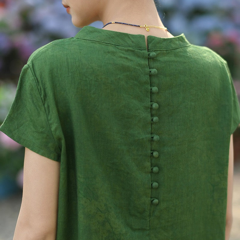 Tao One Tech™ • Watercolour Floral Cheongsam Dress • Business Qigong • Long Dress • Chinoiserie • Tech Pockets • Premium Pure Linen • Sizes M-XXL