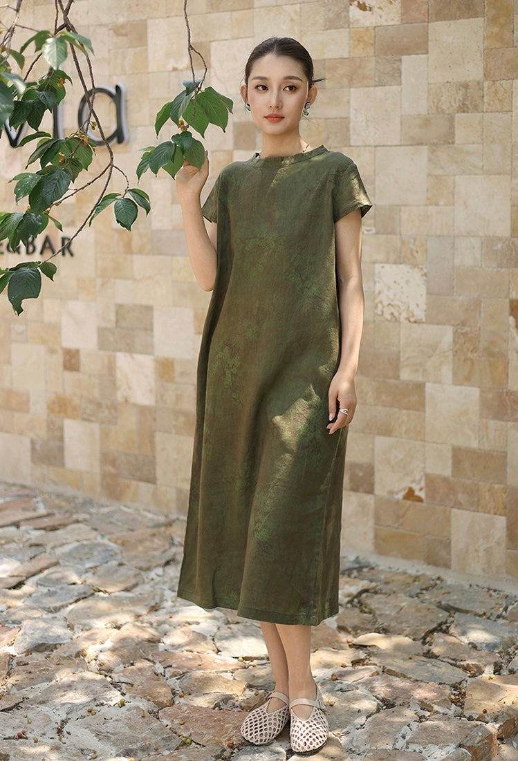Tao One Tech™ • Watercolour Floral Cheongsam Dress • Business Qigong • Long Dress • Chinoiserie • Tech Pockets • Premium Pure Linen • Sizes M-XXL