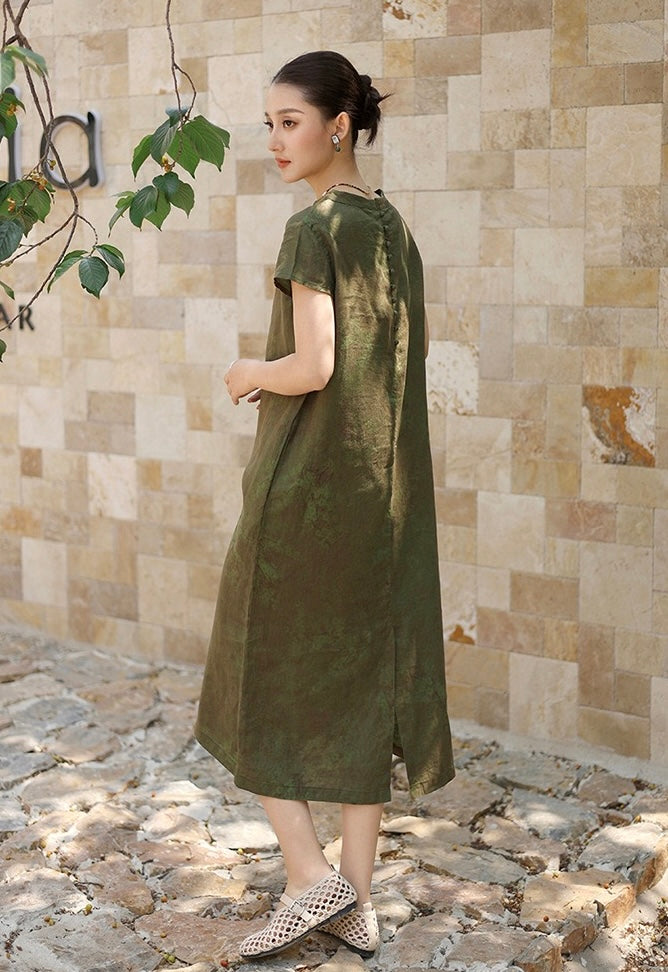 Tao One Tech™ • Watercolour Floral Cheongsam Dress • Business Qigong • Long Dress • Chinoiserie • Tech Pockets • Premium Pure Linen • Sizes M-XXL