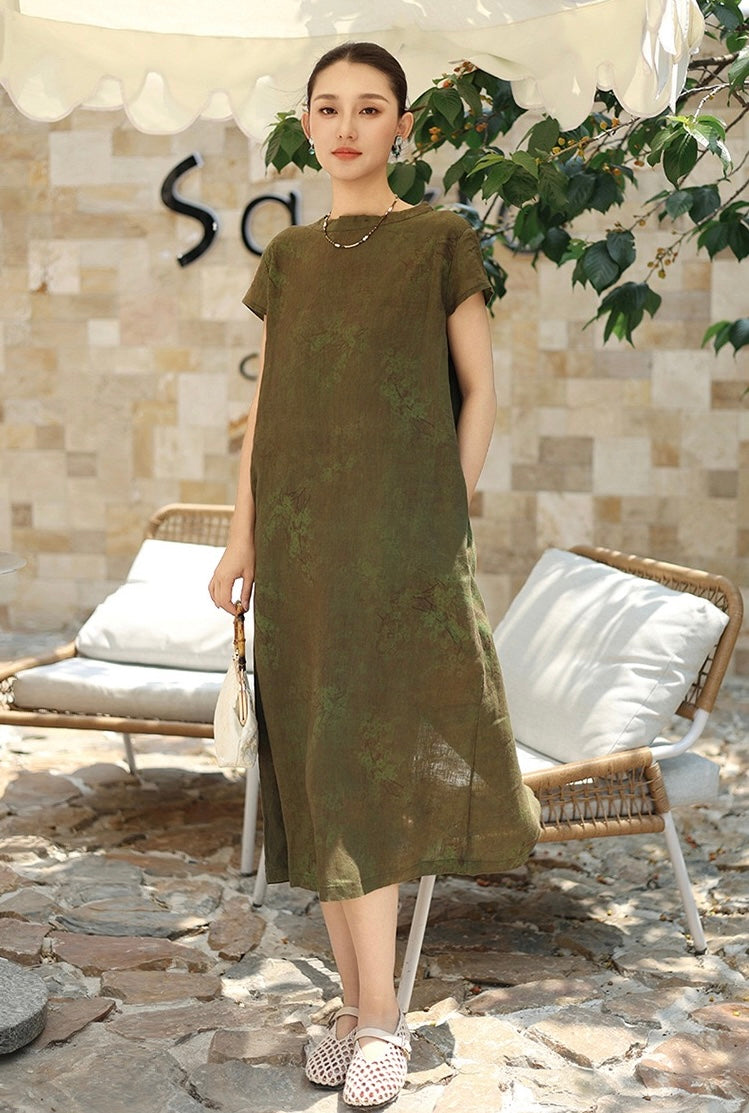 Tao One Tech™ • Watercolour Floral Cheongsam Dress • Business Qigong • Long Dress • Chinoiserie • Tech Pockets • Premium Pure Linen • Sizes M-XXL