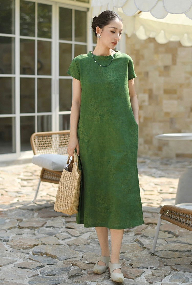 Tao One Tech™ • Watercolour Floral Cheongsam Dress • Business Qigong • Long Dress • Chinoiserie • Tech Pockets • Premium Pure Linen • Sizes M-XXL
