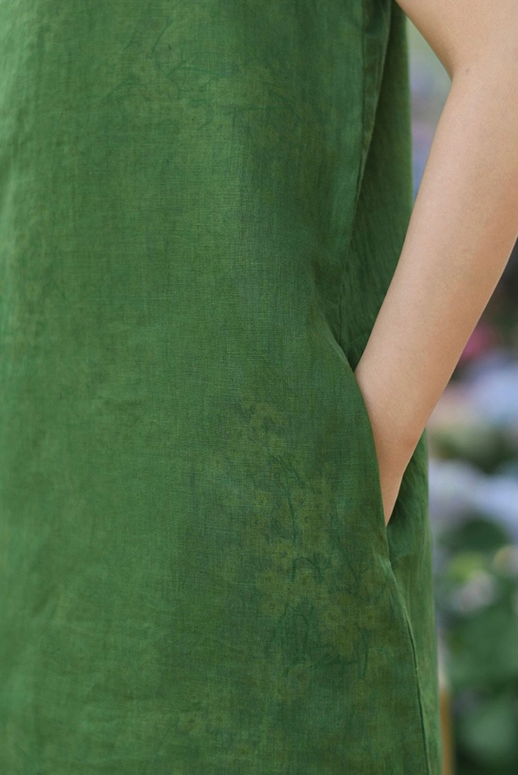Tao One Tech™ • Watercolour Floral Cheongsam Dress • Business Qigong • Long Dress • Chinoiserie • Tech Pockets • Premium Pure Linen • Sizes M-XXL