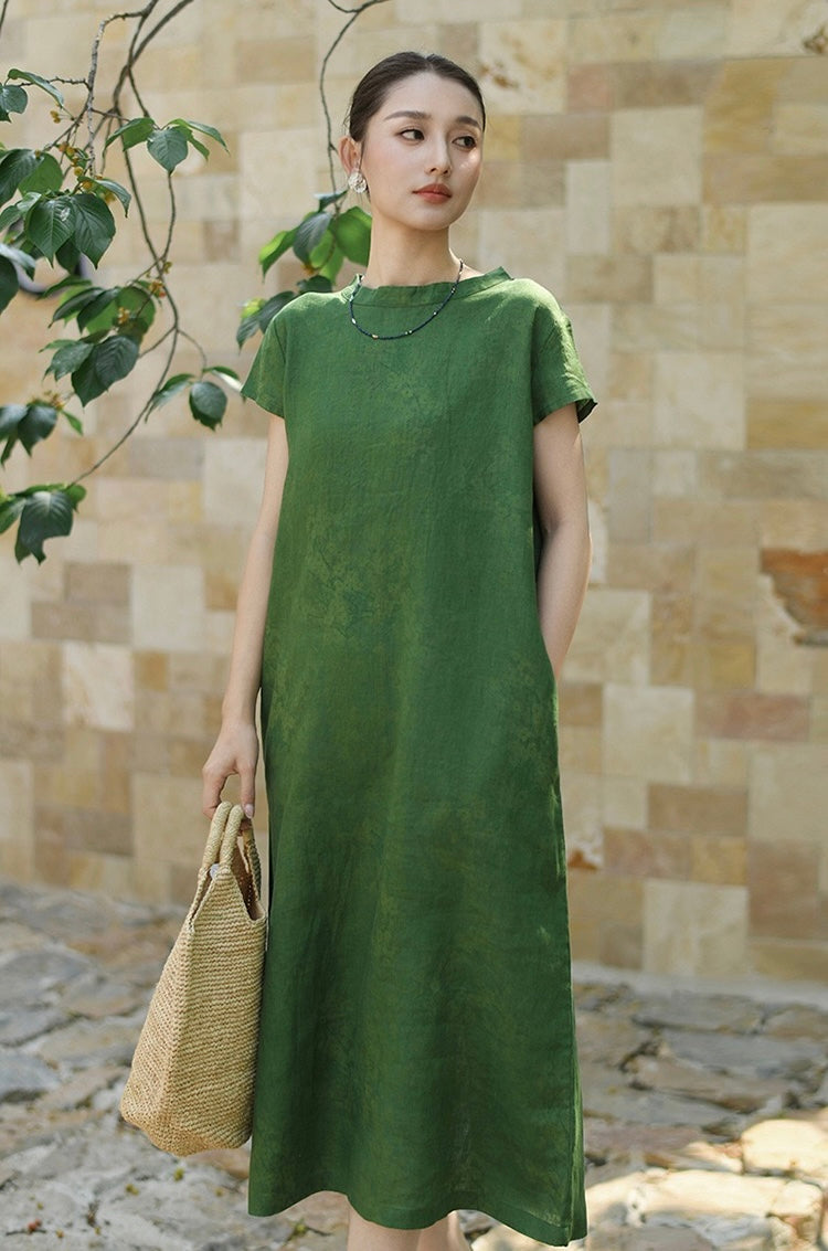 Tao One Tech™ • Watercolour Floral Cheongsam Dress • Business Qigong • Long Dress • Chinoiserie • Tech Pockets • Premium Pure Linen • Sizes M-XXL