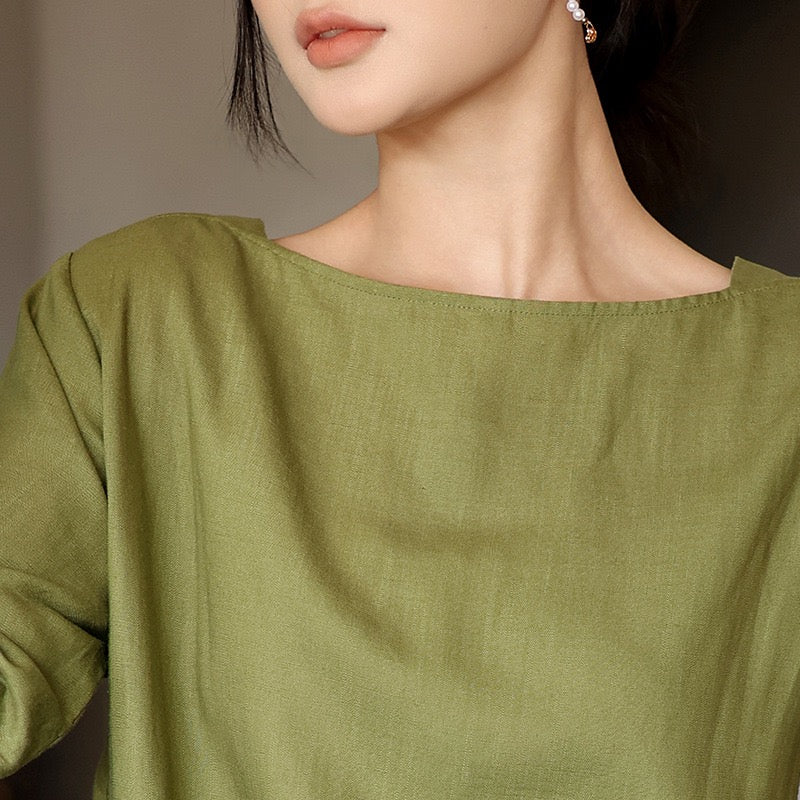 Tao One Tech™ • Lotus Flow Cheongsam Dress • Business Qigong • Long Dress • Chinoiserie • Premium Tencel Lyocell Linen • Sizes M-XXL
