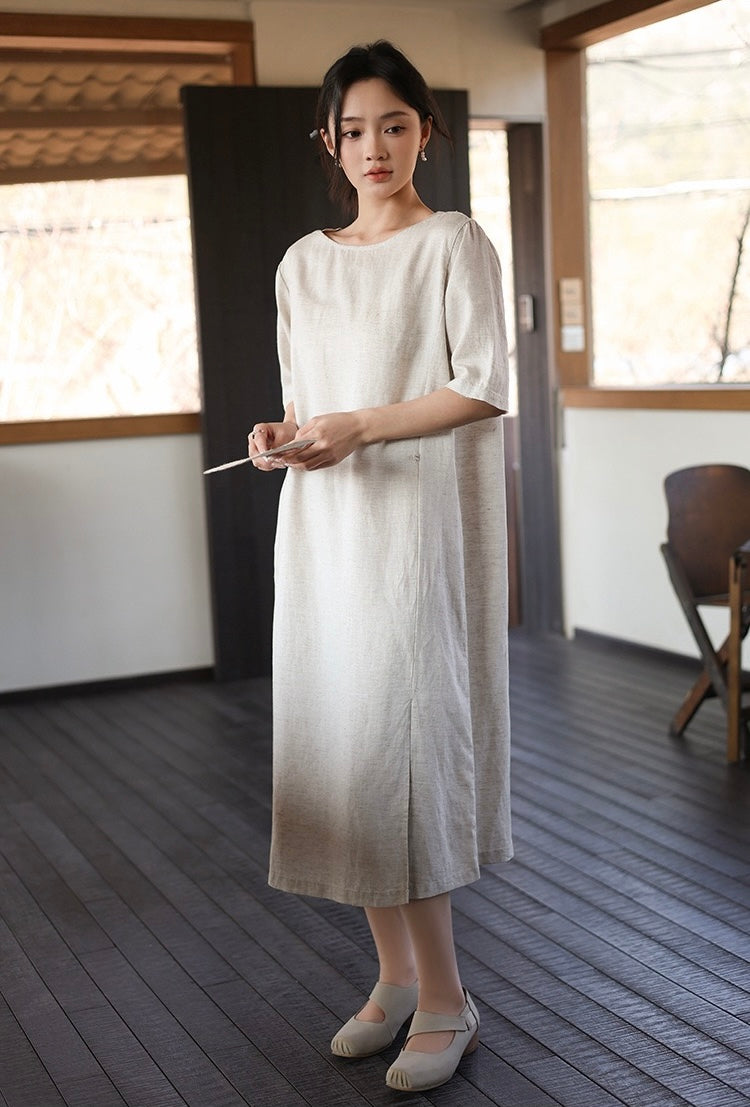 Tao One Tech™ • Lotus Flow Cheongsam Dress • Business Qigong • Long Dress • Chinoiserie • Premium Tencel Lyocell Linen • Sizes M-XXL