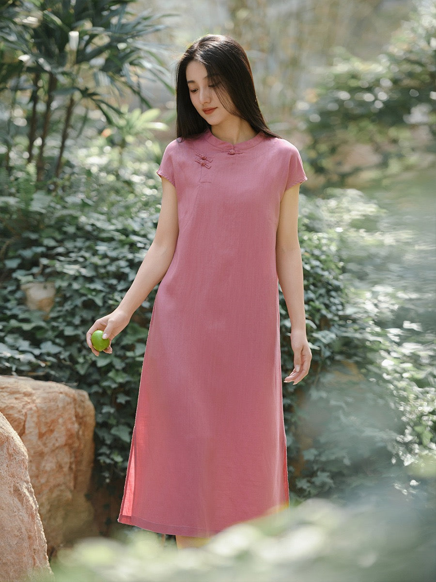 Tao One Tech™ • Classical Cheongsam Dress • Business Qigong • Long Dress • Chinoiserie • Tech Pockets • Premium Tencel Lyocell Linen • Sizes M-XXL