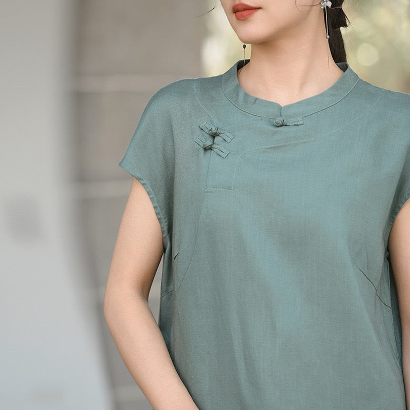 Tao One Tech™ • Classical Cheongsam Dress • Business Qigong • Long Dress • Chinoiserie • Tech Pockets • Premium Tencel Lyocell Linen • Sizes M-XXL