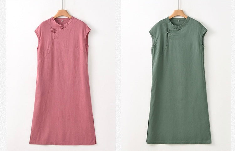 Tao One Tech™ • Classical Cheongsam Dress • Business Qigong • Long Dress • Chinoiserie • Tech Pockets • Premium Tencel Lyocell Linen • Sizes M-XXL