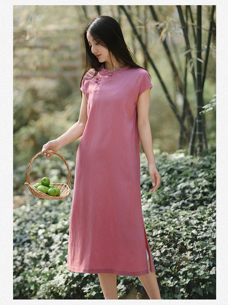 Tao One Tech™ • Classical Cheongsam Dress • Business Qigong • Long Dress • Chinoiserie • Tech Pockets • Premium Tencel Lyocell Linen • Sizes M-XXL